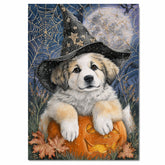 Great Pyrenees Halloween Puppy Canvas Wall Art Dog Lover Gift for Fall Seasonal Home or Living Room Decoration on Ready to Hang 1.5" Thick Canvas Wrap, Floating Framed Canvas, Flat Rolled Canvas